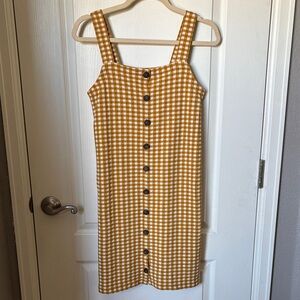 Madewell Mustard Checkered Midi Dress